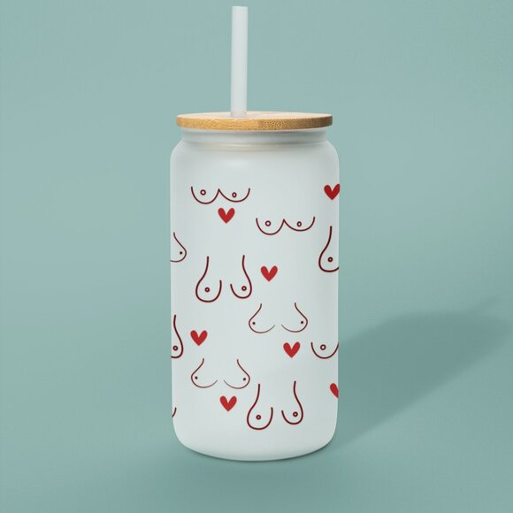 Funny Can Glass Cup, Funny Coffee Mug, Frosted Glass With Heart, Adult Humor - Picture 6 of 6